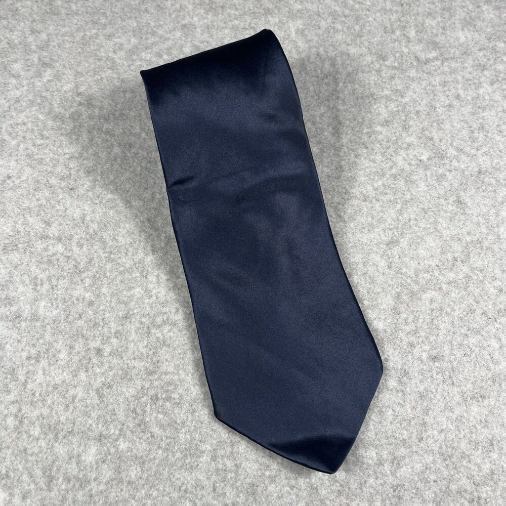 Vintage Arrow USA 1851 Necktie Solid Navy Blue Satin Formal Business Classic